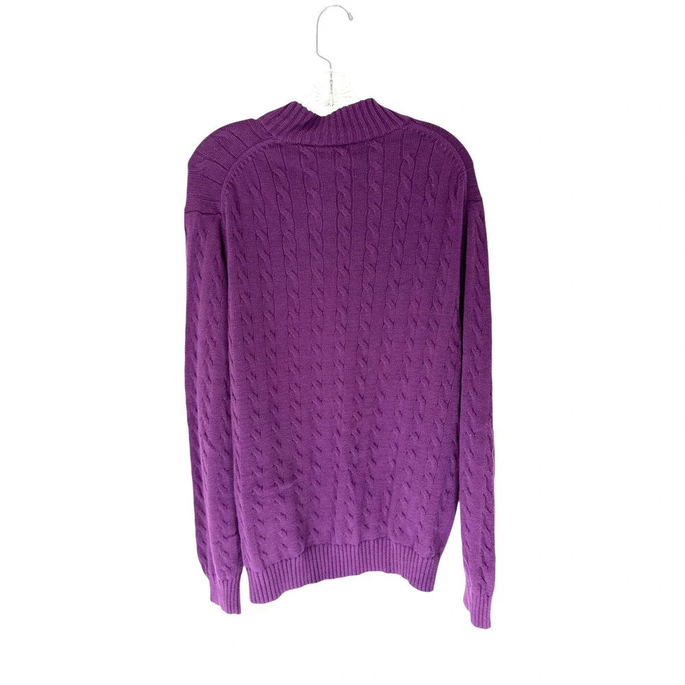 Izod Quarter Zip Men's Purple Cable‎ Knot Mock Neck Long Sleeve Sweater Large